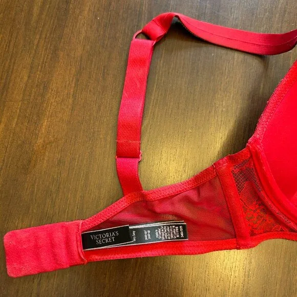 Victoria's Secret Women Very Sexy Push Up Bra Padded Underwire Red 34D Lace - Picture 8 of 16